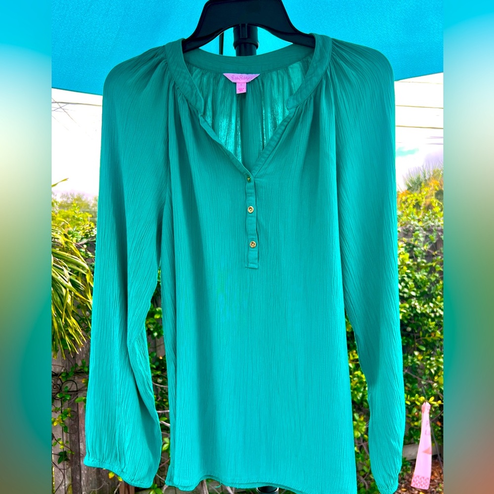 Lilly Pulitzer jade green blouse (similar to Elsa style)
